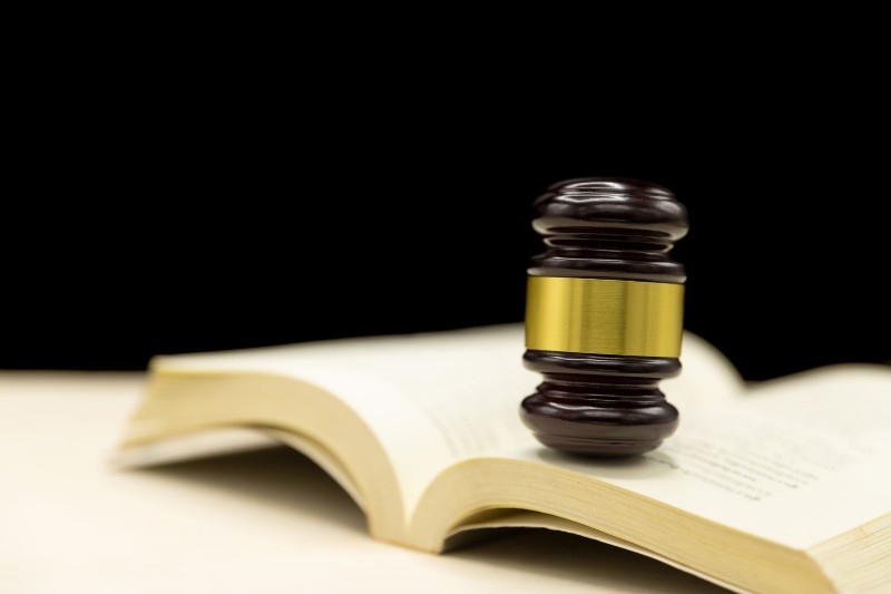 Judge’s gavel resting on an open law book, symbolizing legal rulings and interpretation of tenant and housing laws.